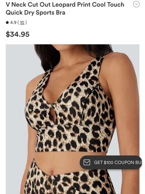 HALARA Leopard Print V‑Neck Cutout Sports Bra in Tan and Black